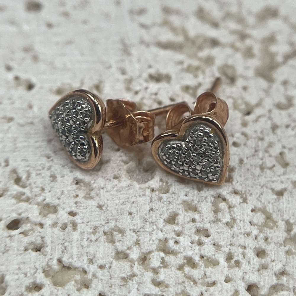 10k Rose Gold Pave Diamond Earrings - Picture 4 of 7